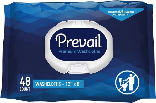 Picture of Prevail Pre-Moistened Washcloths with Vit. E, and Aloe, Unscented 8" x 12" - 48/pkg
