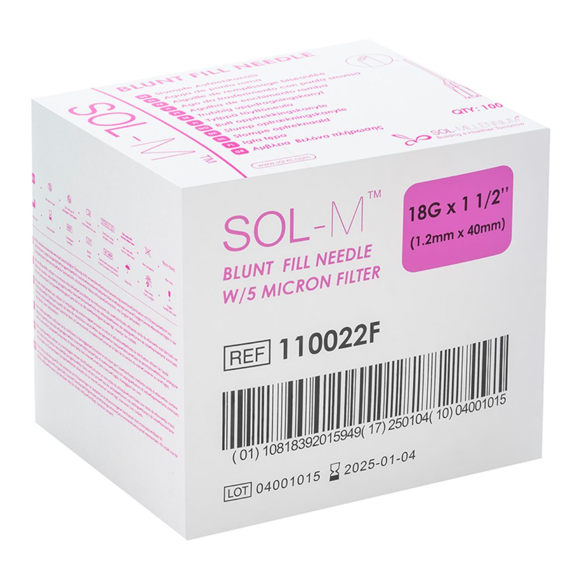 Picture of Needle Only (Sol-M), Blunt Fill 18G X 1 ½” with filter. (Red) - 100/Box