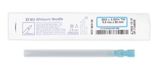 Picture of Needle, Whitacre Spinal, 25 G x 3 1/2 in., Blue Hub. High-flow Pencil Point , 10/Box