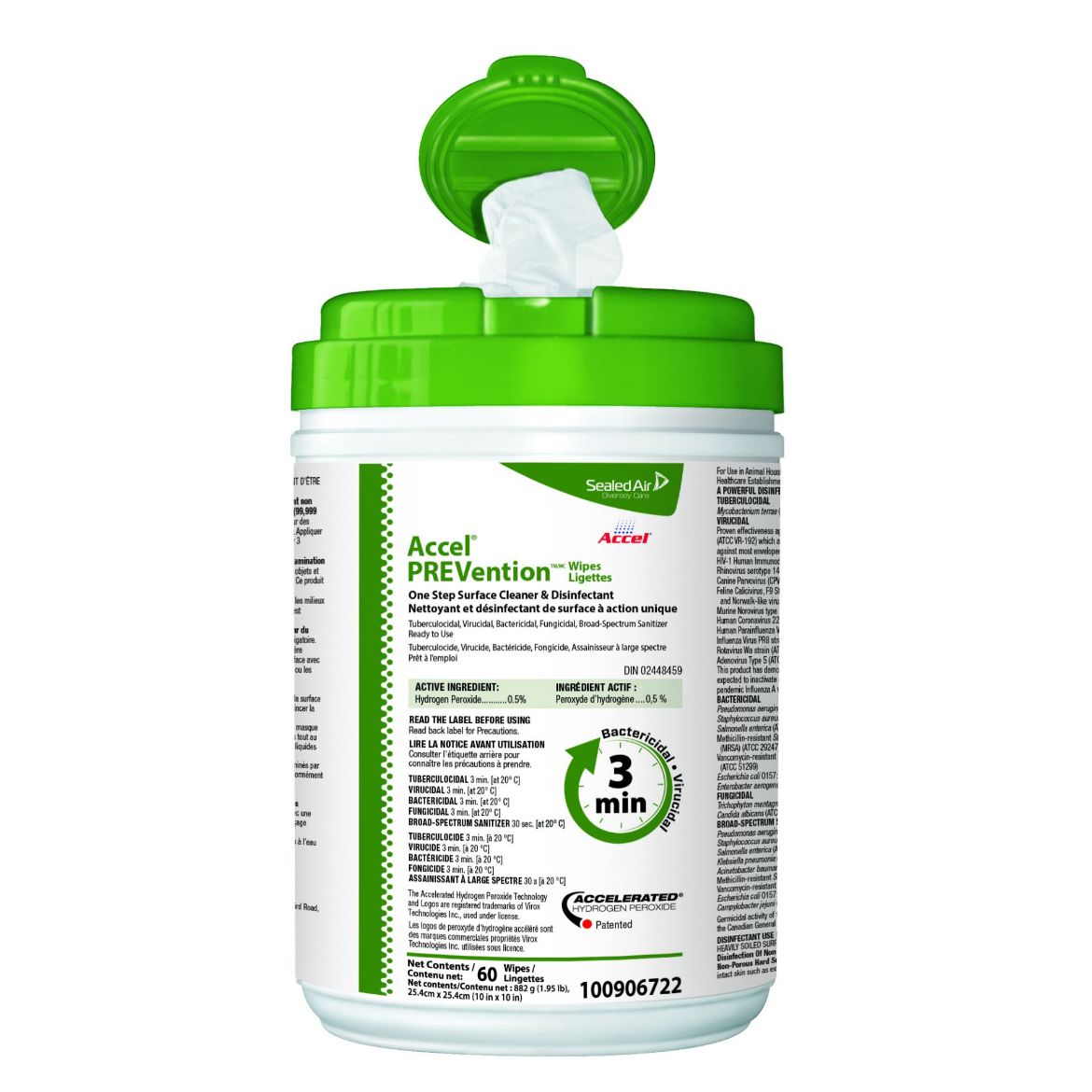 Picture of Virox Accel Prevention AHP® Wipes, 3 Minute, 6in. x 7in. - 160/tub