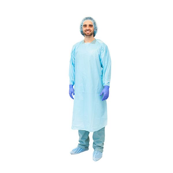 Picture of Isolation Gown, Impervious, Open Back & thumb-loops, Blue,  Universal Size, 120/Case