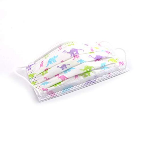 Picture of Face Mask, Pediatric (PRIMAGARD®80) Procedure Ear Loop, White with Dinosaur Print- 50/Box