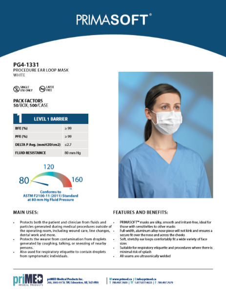 Picture of Face Mask, (PRIMASOFT®80) Hypoallergenic Procedure Ear Loop, White - 50/Box