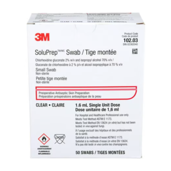 Picture of SoluPrep™ Small Swab, Clear1.6ml 2% CHG/70% IPA - 1/Pkg,50/Box