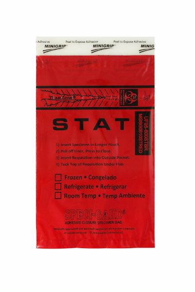 Picture of Specimen Bags, 6" x 9" STAT Red - 100/Box