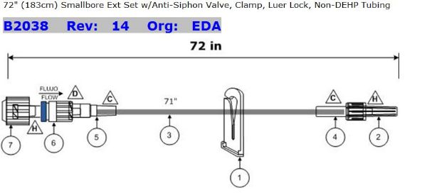 Picture of Extension Set, 72in. Non-DEHP Smallbore with Anti-Siphon Valve, Clamp and MLL - 50/Case