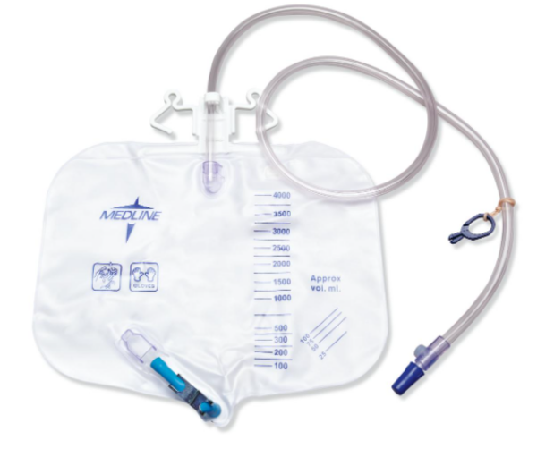 Picture of Urinary Drain Bag (Medline) 4000cc, Anti-Reflux Tower with Metal Clamp, OR Sterile