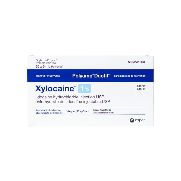 Picture of Xylocaine (w/o preservative), 1% Plain 5ml Polyamp - 50/Box