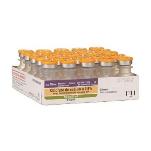 Picture of Normal Saline 0.9% USP for Injection (Bacteriostatic), 10ml Vial - 25/Tray
