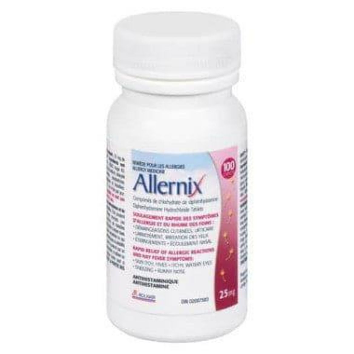 Picture of Diphenhydramine HCL 25mg Caplets (Allernix) - 100/Bottle