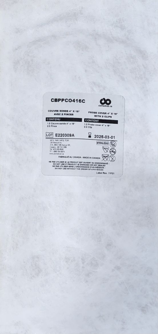 Picture of Ultrasound Probe Cover (Polyethylene), 4in. x 16in., Sterile with Clips - 50/Case