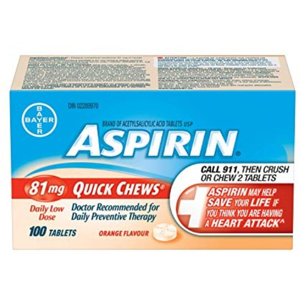 Picture of Aspirin, 81mg, Quick Chew, Orange 100/bottle